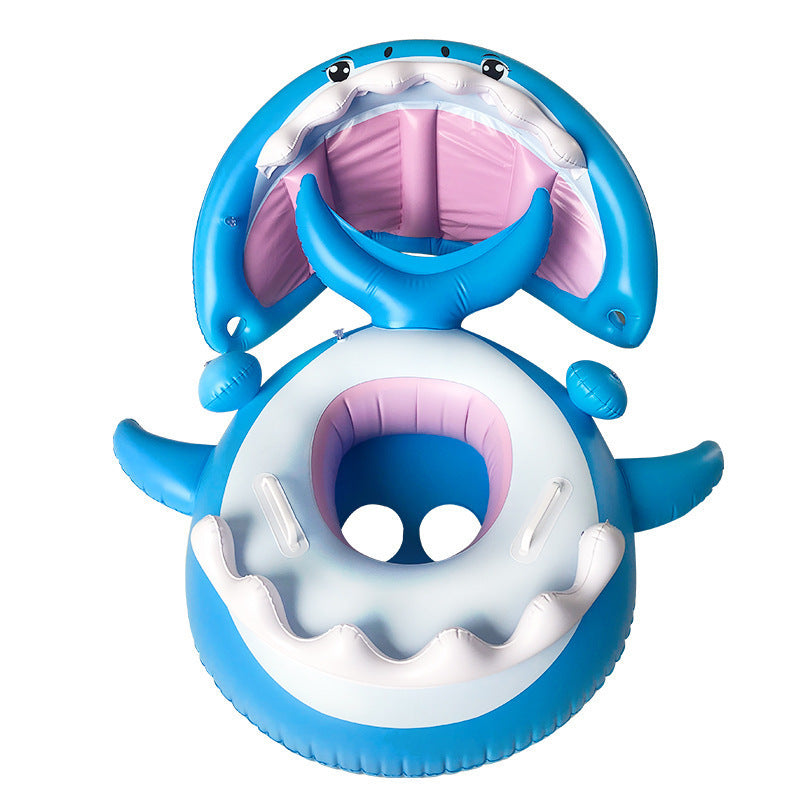 Inflatable Swimming Ring For Kids With Awning Shark Seat Ring Baby Float For Swimming Pool Toys Seat Removable Water Ring